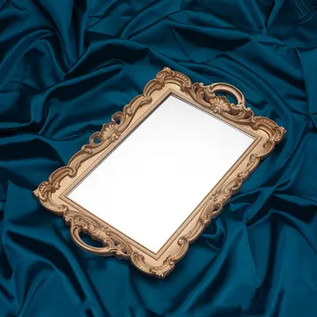 1pc Retro Eiropas Renes Kosmētikas Uzglabāšanas paliktnis Smaržas Spogulis Plāksnes (Zelta)