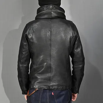 Slim ierašanās.Japānas Brīva stila Īstas Ādas jaka.miecētas aitādas apģērbu.vīri melnā vintage ādas mētelis