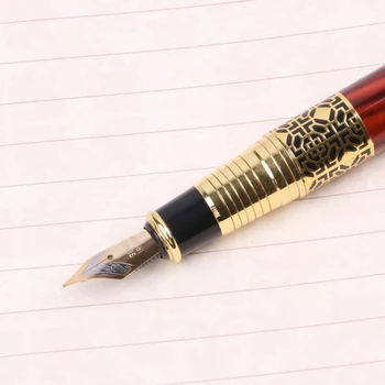 Imitācija Sarkana Koka Ar Ziedu Griešanai Vidējā Nib 0.5 mm Fountain Pen Piegādes 1XCE