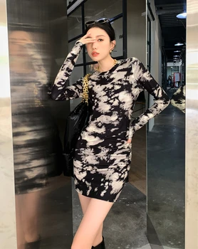 Bornladies 2021. Gada Pavasarī Japānas Korejiešu Moderns Tērpiem Kleita Augsti Elastīgs Trikotāžas Kleita Sieviešu Brīvā Laika Modes Eleganta Kleita