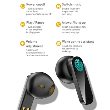 Austiņas bluetooth earbuds tws austiņas bezvadu ausī, smart touch hifi stereo skaņas trokšņa samazināšanas tālruņi ar mikrofonu