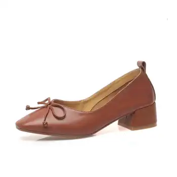 Vichelo Karstā oriģināls dizains, liela izmēra dabīgās ādas kvadrātveida kājām med papēža tauriņš-mezgls romantisku franču modes sieviešu sūkņi L2f3