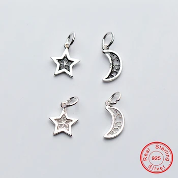 UQBing 925 Sterling Sudraba Krelles Šarmu Dobi Taizemes Silver Moon & Star Kulons Par DIY Aproce Rokassprādze Kaklarotas DIY