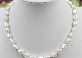 Bezmaksas Piegāde balta Saldūdens keshi atdzimis pērļu kaklarotu 10x12mm 16INCH 