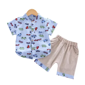 2020. gada vasaras bērnu apģērbu jaunā modes Zēnu Komplekti bērnu karikatūra izdrukāt gudrs īsām piedurknēm krekls T-krekls + bikses 2-piece set