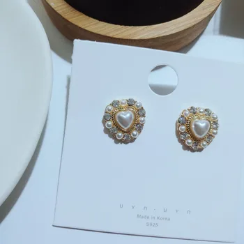 Rongho zīmola Pērle Sirds auskari sievietēm Līgavas Brincos femme Kristāla kāzu stud auskari Zelta bijoux 2019