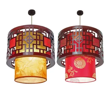 Ķīniešu stila Koka Piekariņu Gaismas sarkano laternu Restorāns balkons eju svētku lampround koka mākslas kulons lampas ZS34