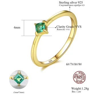 Jaunas Kvadrāta Formas izmantoti vvs Emerald Dārgakmens Gredzeni Sievietēm Nekustamā 925 Sterling Sudraba, Zelta Krāsā Pirkstu Gredzenu Jubileju Gredzenu Dāvanas