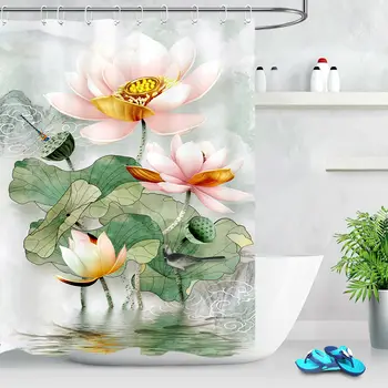 Dīķis Lotus Leaf Ziedu Dušas Aizkaru Komplekts Vannas Istaba Auduma Vannas Aizkari