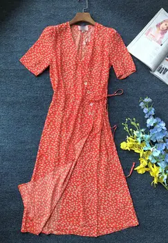 Sieviešu Wrap Poligrāfijas Kleita Vintage New 2020 Ikdienas Īsās Piedurknes Midi Drēbes
