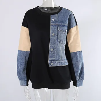 Jaunu 2021 modes Sieviešu Raibs džinsa jakas zaudēt lielgabarīta sieviete pelēkā vārna a354 ir