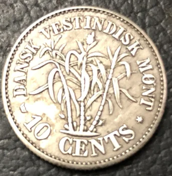 1859 dānijas West Indies 10 Santīmiem-Frederik VII Sudraba Pārklājumu Kopēt Monētas