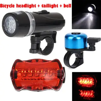 MUQGEW Ārā Ūdensizturīgs Lukturis Bike Velosipēdu Priekšā 5 LED Galvas Light + Aizmugures Drošības Lukturīti, Velosipēdu Piederumi