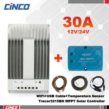 Tracer3215BN 30A 12V/24 MPPT saules kontrolieris eBox-WIFI-01 USB savienojuma kabeli un temperatūras sensors RTS300R47K3.81AV1.1