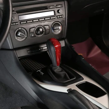 Nekustamā Oglekļa Šķiedras Red Pārnesumu Pārslēgšanas Rokturi Galvas Vāka Apdare BMW E90, E92 E93 E87 3. Sērijas 2005-2012 Auto Piederumi