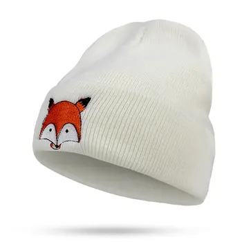 Rudens un ziemas fox izšūti vilnas cepure vīriešu un sieviešu modes silta, adīta cepure, kas aptver hip hop Beanie Ziemas Cepures Silta Adīta Cepure