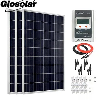 Giosolar 300W Saules Panelis, Augsta Efektivitāte Polikristālu Saules PV Paneļu ar 30A LCD MPPT Maksas Kontrolieris Kemperu