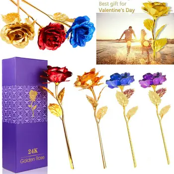24K Zelta Pārklājumu Roze ar kasti Ziedu Valentīna Diena Dāvanu Dzimšanas dienā Romantiska Golden Rose Mājas Dekoru Svētku Grupa Krājumi