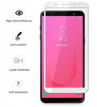 Samsung Galaxy J8 2018. gadam (6) pilnīgi balts rūdīta stikla Aizsargs nosedz visus