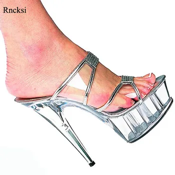 Rncksi Seksīgas augstpapēžu kurpes 15cm kāzu kurpes, 5cm ūdensizturīgs platforma crystal caurspīdīga sieviešu Čības