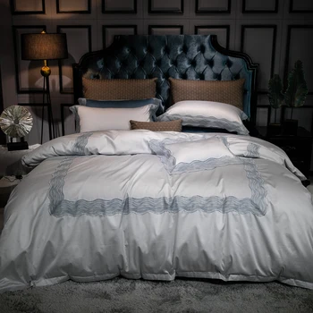 4gab pelēkā, zilā mežģīņu gultas piederumi komplekti, queen, king size duvet cover set Kokvilnas Auduma, luksusa gultas veļa,