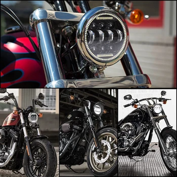 12V DC Motociklu LED Lukturis ar Baltu DRL par Dyna Sportster 1200 Low Rider