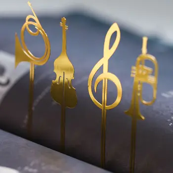 1gb Kawaii Gudrs Zelta Mūzikas Instrumenti Metāla Grāmatu Marķieri Grāmatzīmi, Grāmatas Saspraudes, Biroja, Skolas Piederumi, Kancelejas