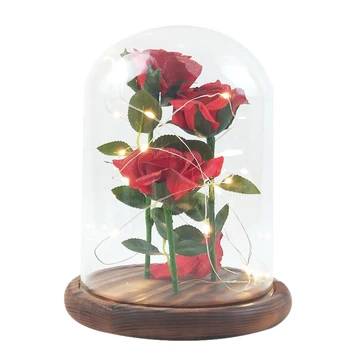 Rožu Ziedi Nakts Gaisma ar Stikla Kupolu,Kritušie Sarkanās Ziedlapiņas LED Lampas Office Home,Sieviešu, Mātes Dienā,Valentīna Diena Dāvanas