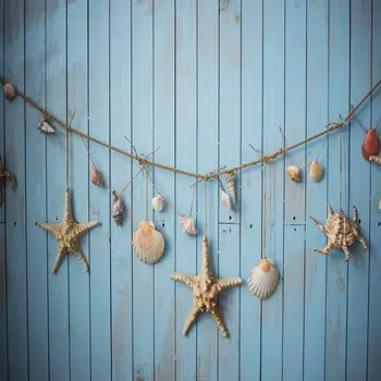 Vasarā Jūrā, Okeānā Piejūras Shell Beach, Jūras Zvaigzne Zilā Koka Kuģa Bērnu Dzimšanas Dienas Fons, Fotogrāfijā Fona Foto Studija