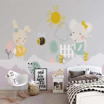 Milofi pasūtījuma liela tapetes, sienas karikatūra trušu ilustrācija bērnu istabas fona tapešu sienu dekoratīvais krāsojums