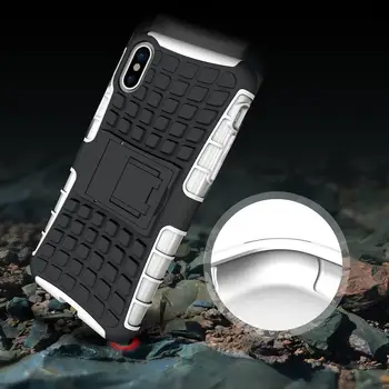 Bruņas Statīvs Aizsardzības triecienizturīgs Lietā Par iPhone X Tālruņa Lieta Hibrīda Silīcija+PC Klipsis Vāciņu