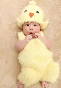 Jaundzimušo Bērnu Halovīni Dzīvnieku Cosplay Apģērbu Radošā Foto Aksesuārus, Dzeltena Vistas Stila Cepures ar Kombinezonus 0-4M Bērnu