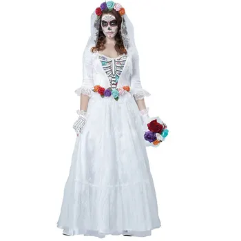 Bezmaksas piegāde briesmīgs kostīms Sieviešu Zombiju Līgava Halloween Kostīmu velns Puse Kleita baltā līgavas Tērpu 40079