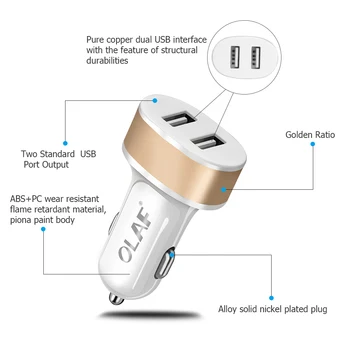 OLAF LED Auto USB Lādētājs iPhone Samsung Xiaomi Mobilā Tālruņa Lādētāju, Auto-stils Tablet GPS Auto Lādētājs ar 2 USB Auto Lādētāju