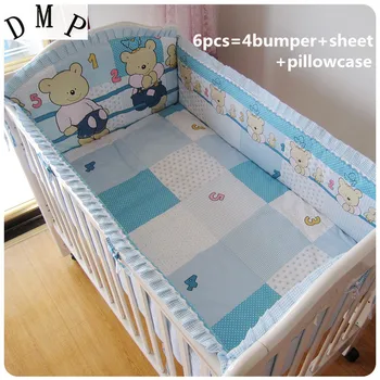 Akcijā! 6PCS Lāču Bērnu gultiņa gultas komplekts,Baby Cot Bufera Bērnu Gultas Bērniem, Bērnu Gultas Komplekti (bamperi+lapas+spilvena segums)