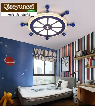 Qiseyuncai 2018 jaunu Vidusjūras stila bērnu laivu, stūres, akrila griestu, karikatūra, radošas zēnu guļamistaba lampas.
