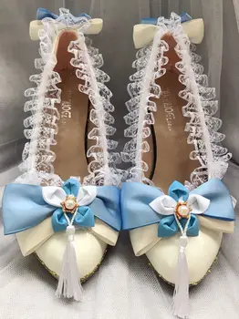 Japāņu sweet lolita kurpes vintage apaļa galva biezu grunts sieviešu kurpes mežģīnes bowknot krusta apsēju kawaii kurpes loli cosplay