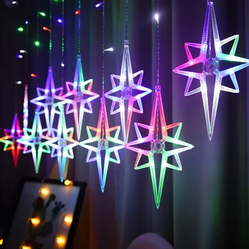 LED North Star Aizkaru Gaismas 220V ES Ziemassvētku Vainags String Pasaku Gaismas Āra pa Logu, Kāzu Dekori
