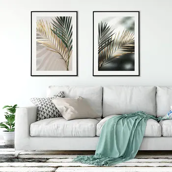 Zelta Palmu Lapu Augu Kanvas Glezna Botāniskais Ziemeļu Sienas, Mākslas Plakātu Drukas Skandināvijas Apdare Grafiskās Mākslas Darbs, Mājas Dekoru