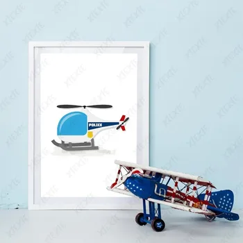 Karikatūra Bērna Rotaļu Auto Tapetes Mākslas Transporta Helikoptera Autobusu Plakātu, Audekls Māksliniece Baby Telpu Dekorēšana Attēlu Izdrukas