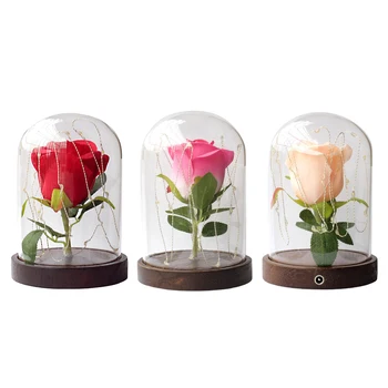 Romantiska Eternal Rose Puķu Stikla Kupola LED Spīd Gaismas Valentise Diena Dāvanu Nav Sakaltuši