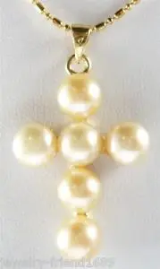 Karsts! zelta Krāsas Saldūdens pērļu Cross Kulons, Kaklarota