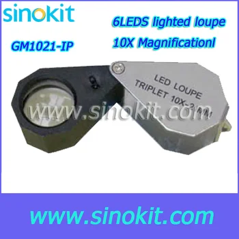 Vairumtirdzniecības 6 LED Ligted 10X Tripleta objektīvs Lupa - GM1021-IP