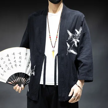 Kokvilnas Celtņa Izšuvumi Japāņu Jaciņa Streetwear Yukata Vīriešu Haori Vīriešu Kimono Tradicionālo Japāņu Samuraju Lielajam 5XL