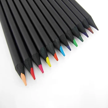 Augstas Kvalitātes 12 Krāsas Melna Koka Zīmuļu Komplekts Zīmēšanas Gleznošanas Kancelejas Preces Mākslas Krāsu Zīmuli Skolas Piederumi