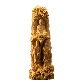 XS226-23CM, Roku Cirsts Boxwood Griešanai Statuetes Budas Statuja Mājas Dekoru -Rietumu Trim Svētajiem, Feng Shui Skulptūra