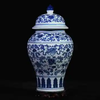 Vāze Ķīniešu keramikas ingvers jar Antikvariāts Porcelāns, Zilā un Baltā krāsā ķīniešu templis jar