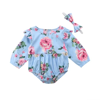 Ziedu iespiesti Jaundzimušā bērna Baby Meitenes Apģērbu ar garām Piedurknēm Kombinezonus Jumpsuit Rudens Jaunas Bērnu Drēbes Meitenei