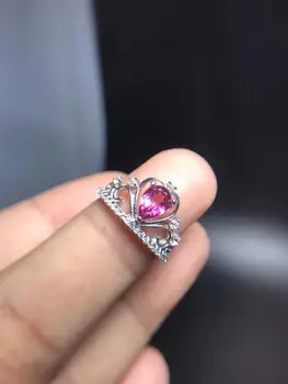Kroņa stils dabas rozā topāzs gemstome gredzenu sieviešu rotaslietas nekustamā 925 sudraba dabas gem meitene dzimšanas dienas dāvanu laimīgs birthstone