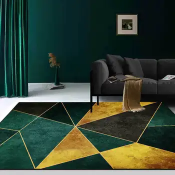 Modes mūsdienu gaismas luksusa tumši zaļā zelta trīsstūra ģeometrija, dzīvojamās istabas, guļamistabas gultas paklāju mat pielāgošana